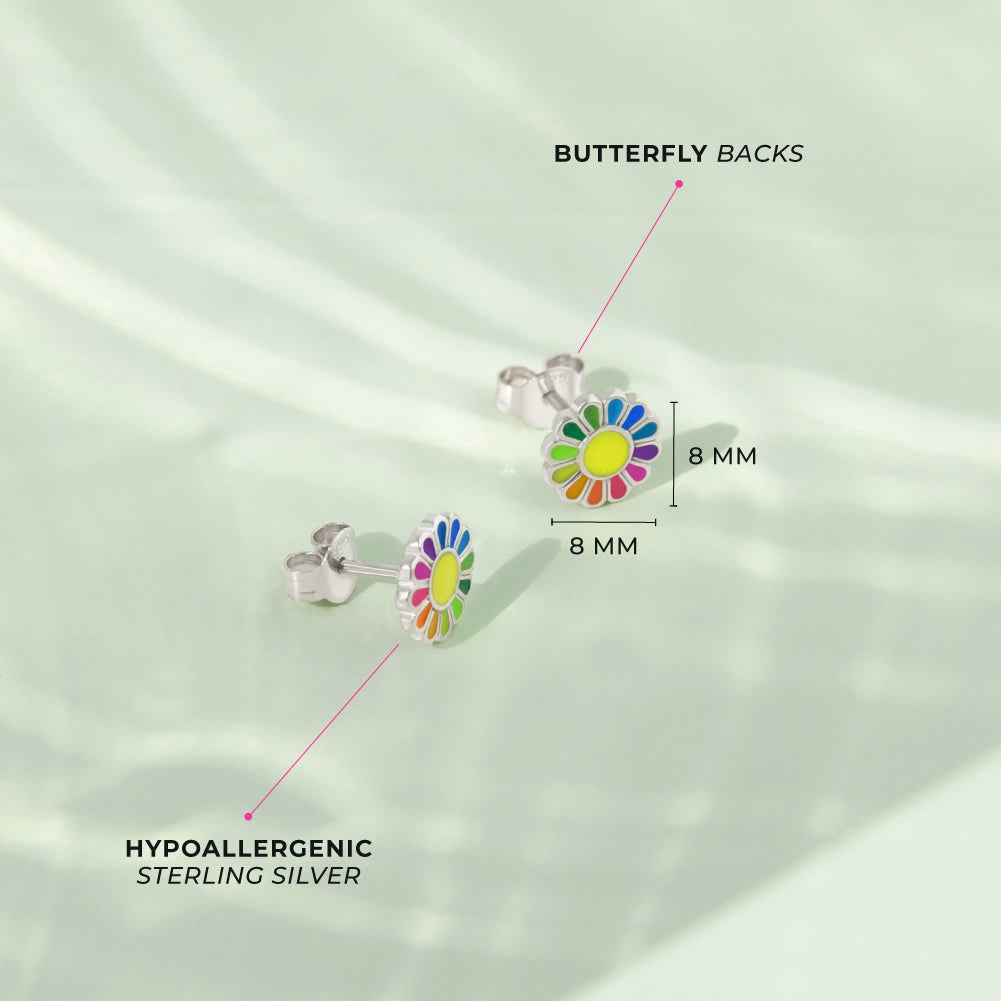 Multicolored Petals Kids / Children's / Girls Earrings Enamel - Sterling Silver