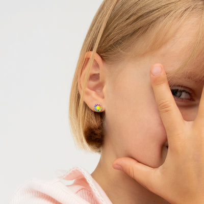 Multicolored Petals Kids / Children's / Girls Earrings Enamel - Sterling Silver