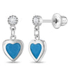 Turquoise CZ Heart Dangle Kids / Teen Earrings - Sterling Silver