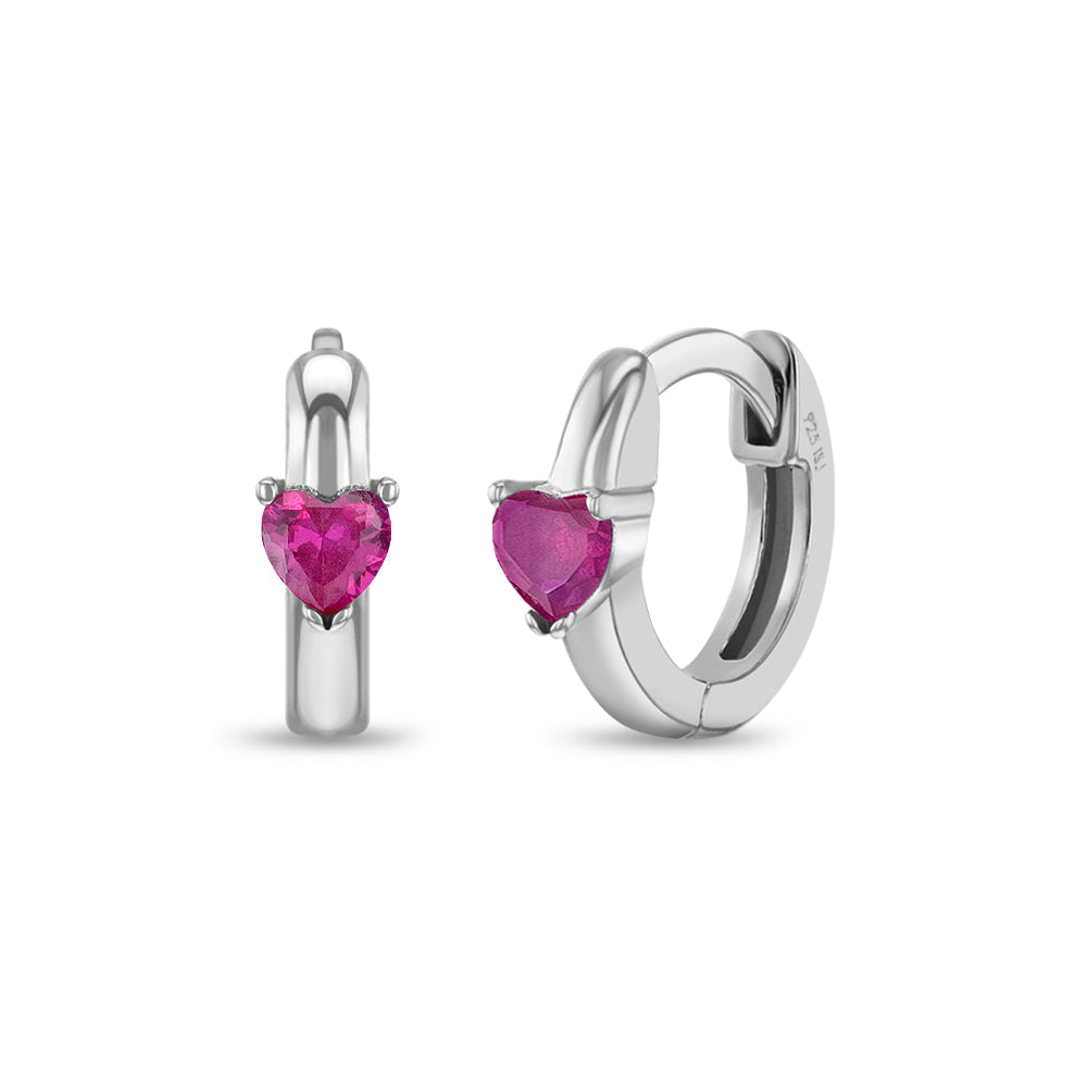 Heart Prong Kids / Children's / Girls Earrings Hoop/Huggie - Sterling Silver