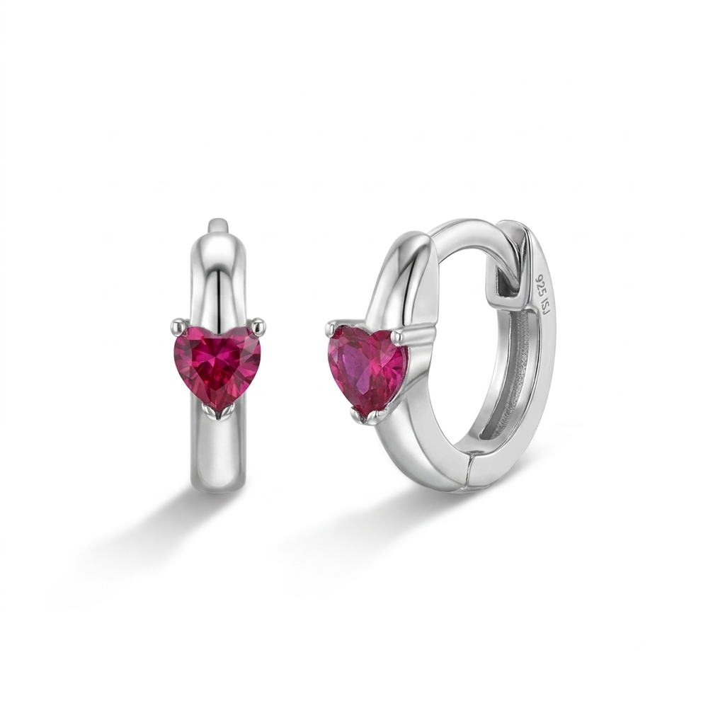 Heart Prong Kids / Children's / Girls Earrings Hoop/Huggie - Sterling Silver