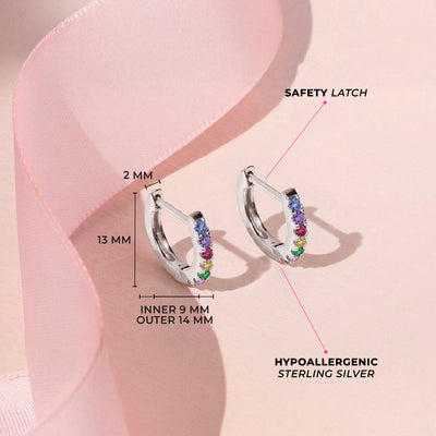 Multicolor Encrusted CZ 9mm Kids / Children's / Girls Earrings Hoop/Huggie - Sterling Silver