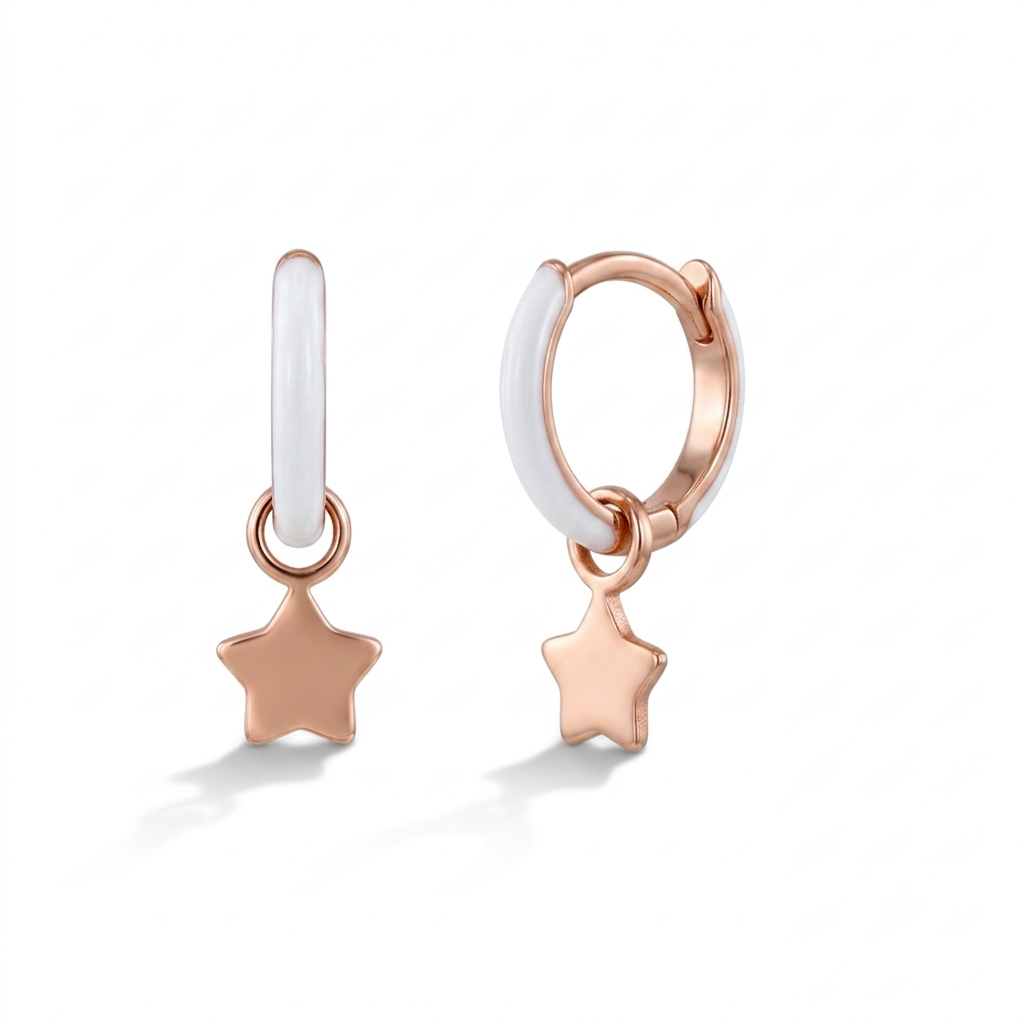 Dangle Star Kids / Children's / Girls Earrings Hoop/Huggie Enamel - Sterling Silver