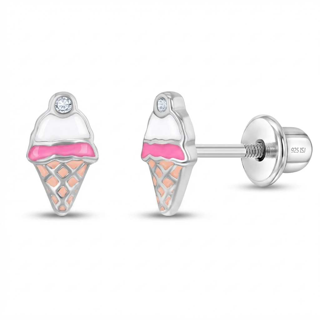 Sparkling Cone Kids / Children's / Girls Earrings Screw Back - Sterling Silver