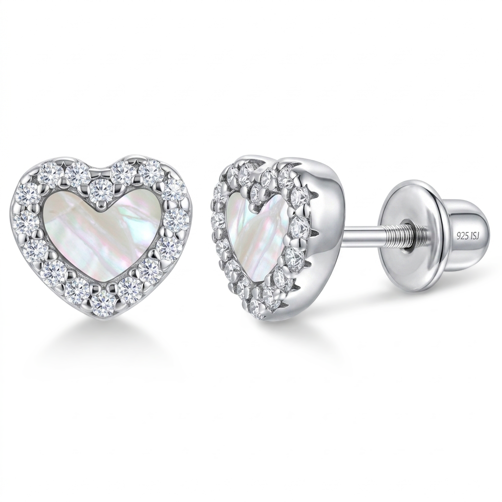 Cluster Heart Baby / Toddler / Kids Earrings Screw Back - Sterling Silver