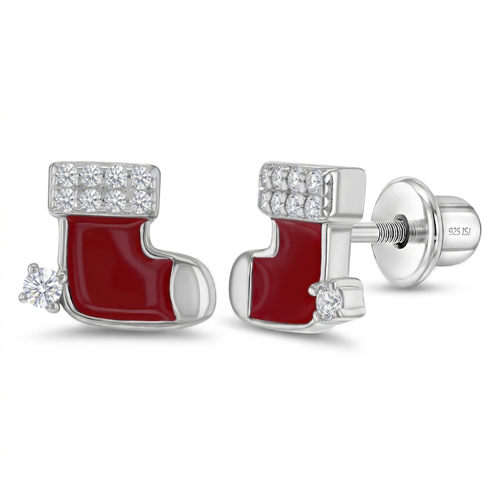Glimmering Stocking Baby / Toddler / Kids Earrings Screw Back - Sterling Silver