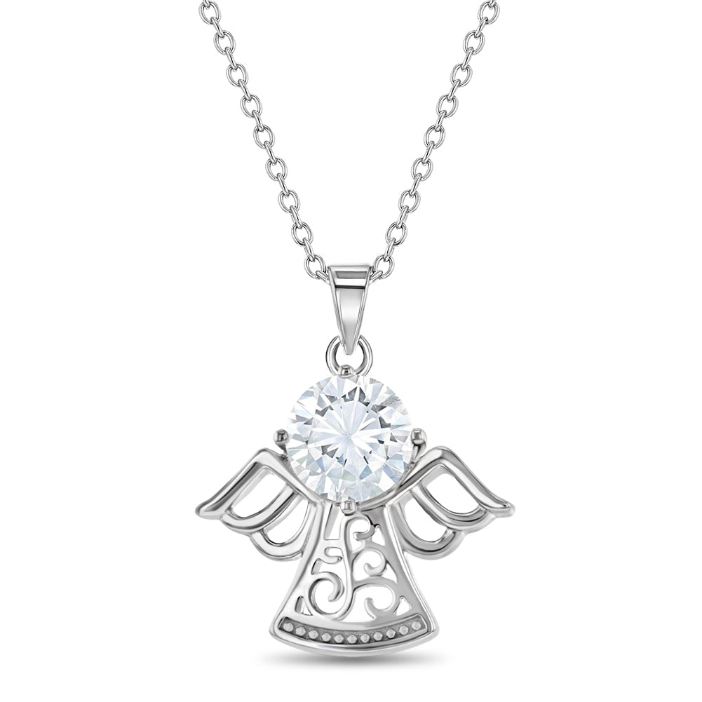 Solitaire Guardian Angel Kids / Children's / Girls Pendant/Necklace - Sterling Silver