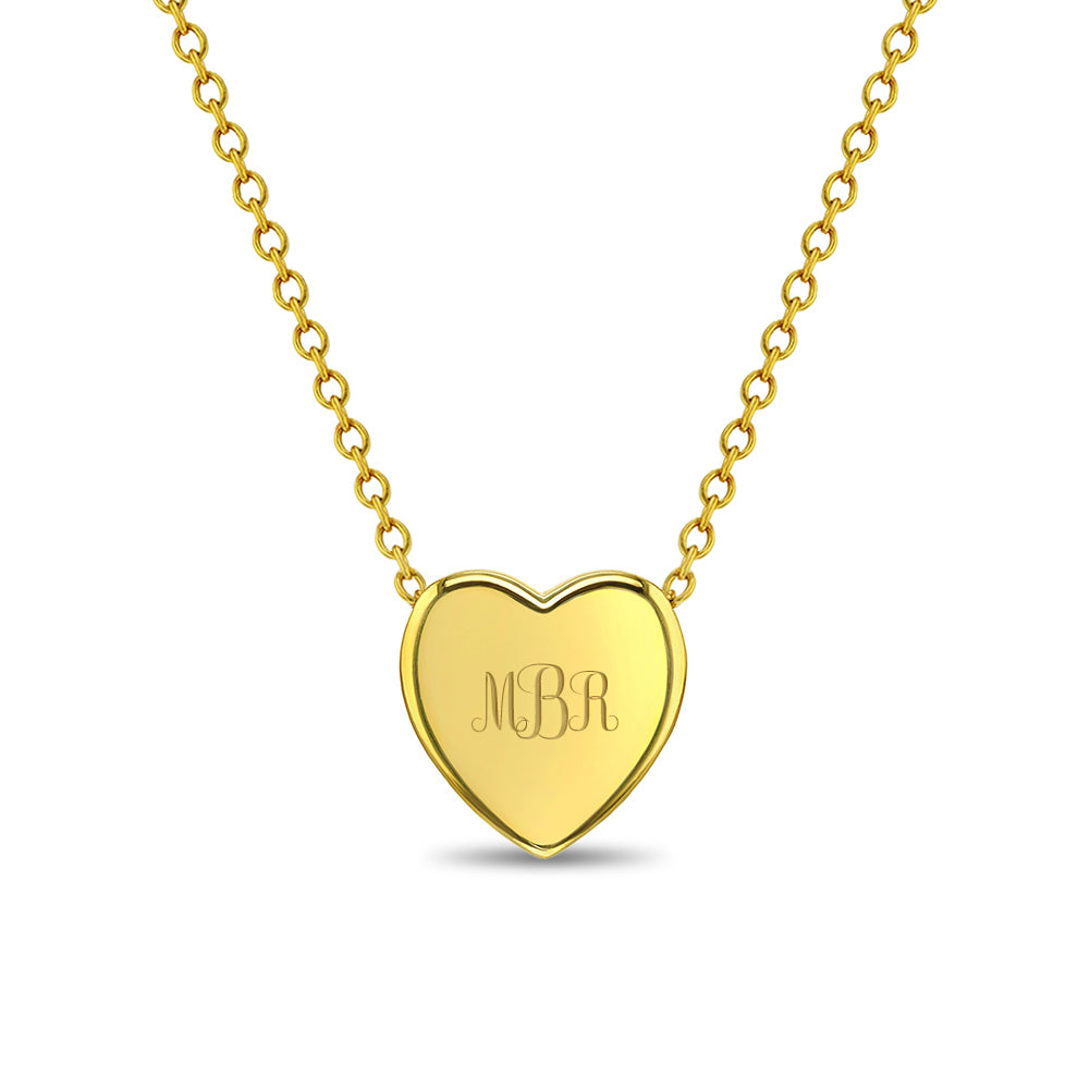 Tiny Monogram Heart Toddler / Kids / Girls Pendant/Necklace Engravable - Gold Plated Sterling Silver