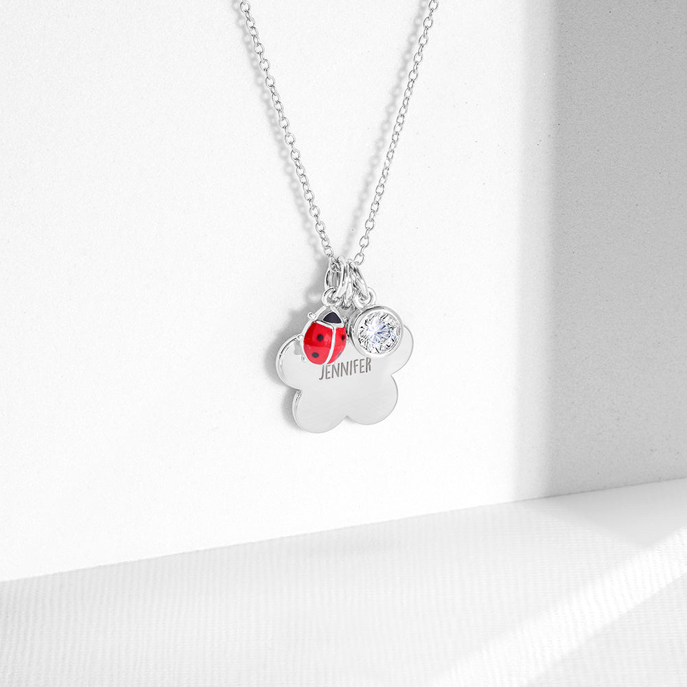 Lucky Ladybug Kids / Children's / Girls Pendant/Necklace With Charms - Sterling Silver