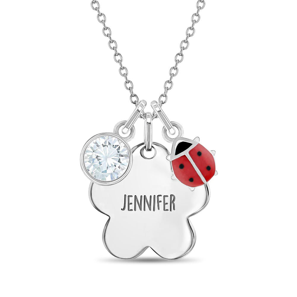 Lucky Ladybug Kids / Children's / Girls Pendant/Necklace With Charms - Sterling Silver