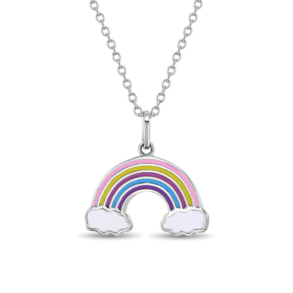 Kids Sterling Silver Rainbow Unicorn Necklace for Little Girls 16-18 inch
