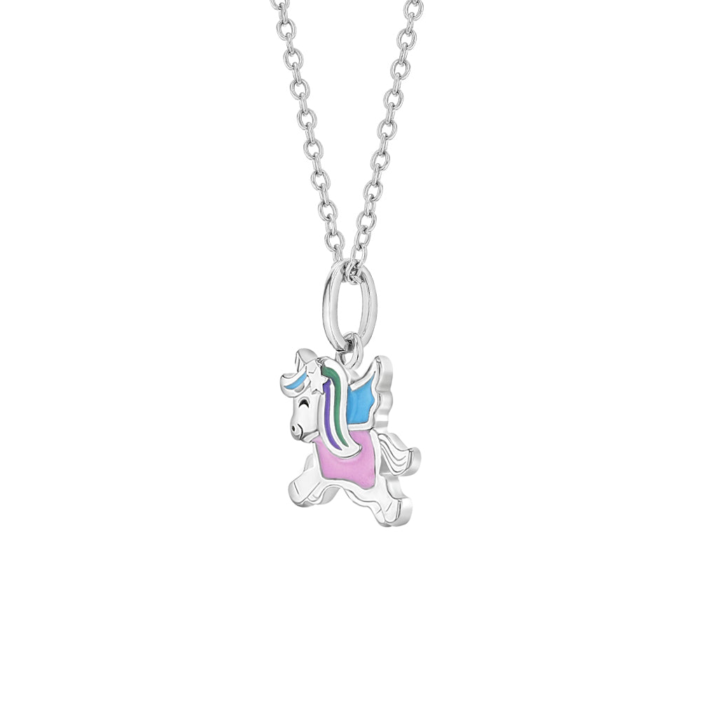 Flying Unicorn Toddler/Kids/Girls Necklace Enamel - Sterling Silver