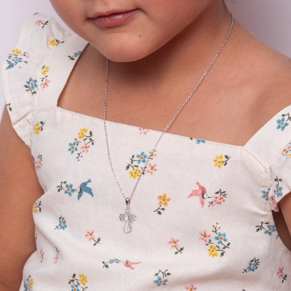 CZ Guardian Angel Kids / Children's / Girls Pendant/Necklace - Sterling Silver