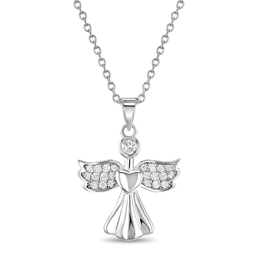 CZ Guardian Angel Kids / Children's / Girls Pendant/Necklace - Sterling Silver
