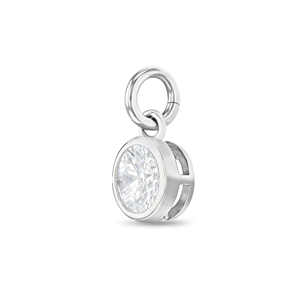 CZ Birthstone Charm April – Diamond Kids / Children's / Girls for Charm Bracelet - Sterling Silver
