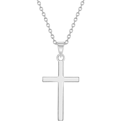 Flat Cross 27mm Toddler/Kids/Girls Necklace Religious - Sterling Silver