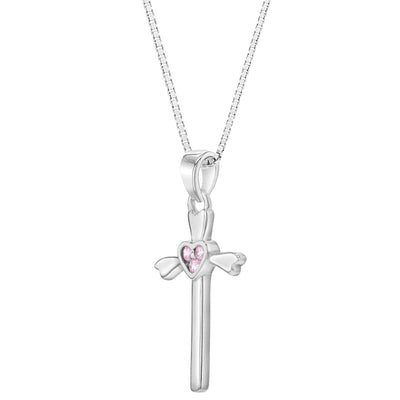 Two-Tone Cross & Heart Necklace with Genuine Diamond