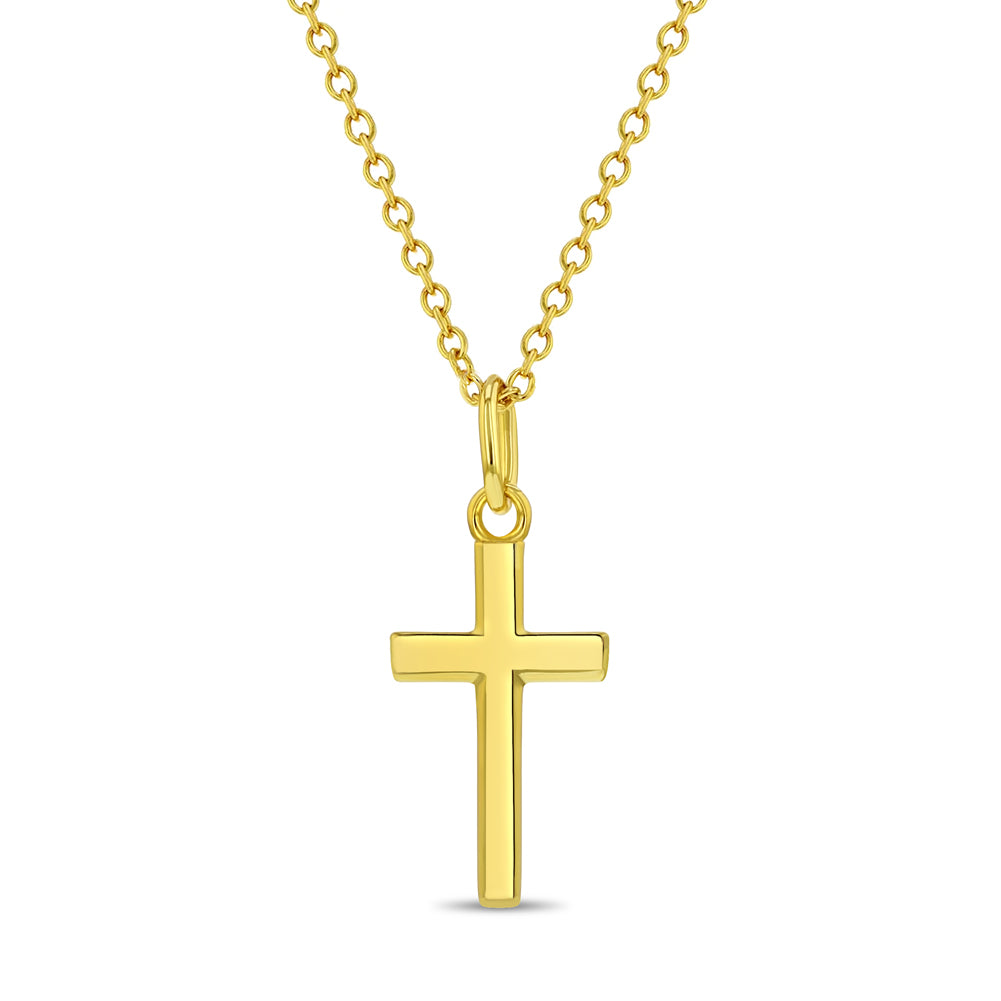 Flat Cross 16mm Toddler / Kids / Girls Pendant/Necklace Religious - Gold Plated Sterling Silver