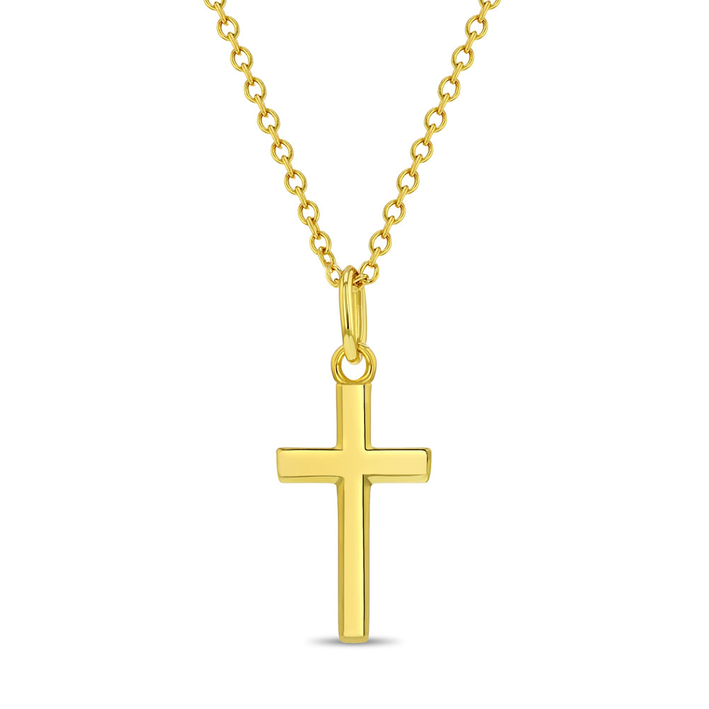 Flat Cross 16mm Toddler / Kids / Girls Pendant/Necklace Religious - 14K Gold Over Sterling Silver