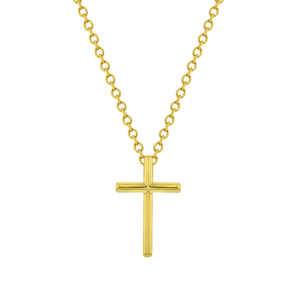 Small Cross 14mm Toddler / Kids / Girls Pendant/Necklace Religious - Gold Plated Sterling Silver