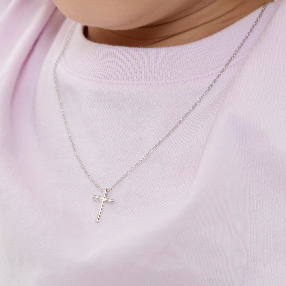 Small Cross 14mm Toddler/Kids/Girls Necklace Religious - Sterling Silver