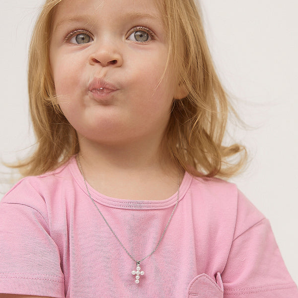 Tiny Pearl Cross Toddler Pendant Necklace
