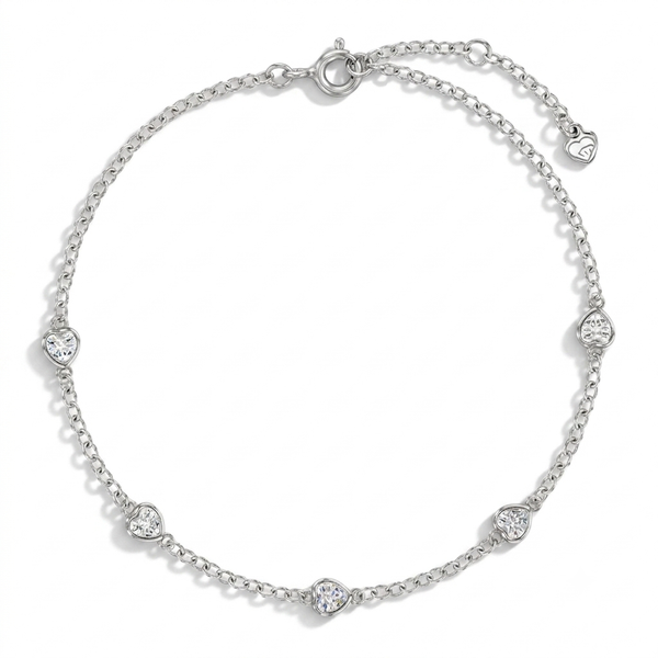 CZ Heart Station Teen Bracelet