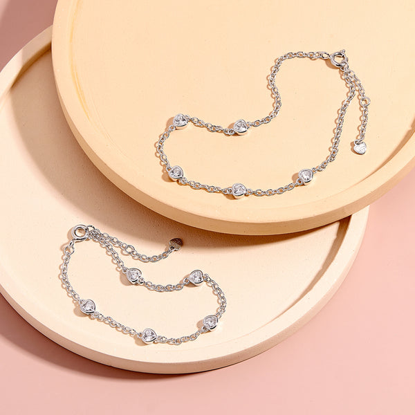 CZ Heart Station Womens Bracelet