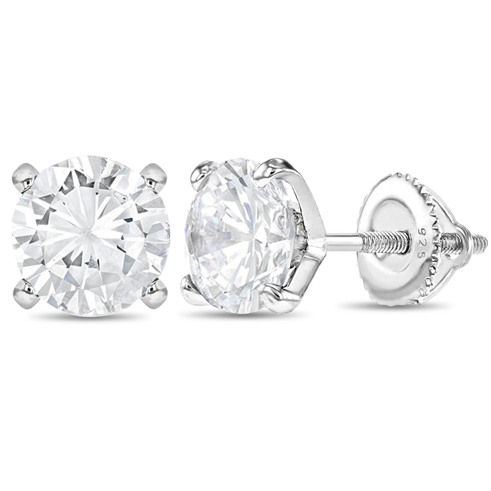 Sterling Silver 8mm Round CZ Clear Stud Earrings Vintage for Sale