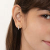 CZ Half Hoop Teen Earrings Screw Back Basket Setting - Sterling Silver