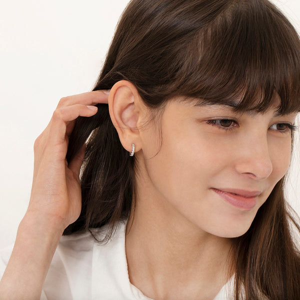 Half CZ Hoop Teen Earrings