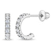 CZ Half Hoop Teen Earrings Screw Back Basket Setting - Sterling Silver