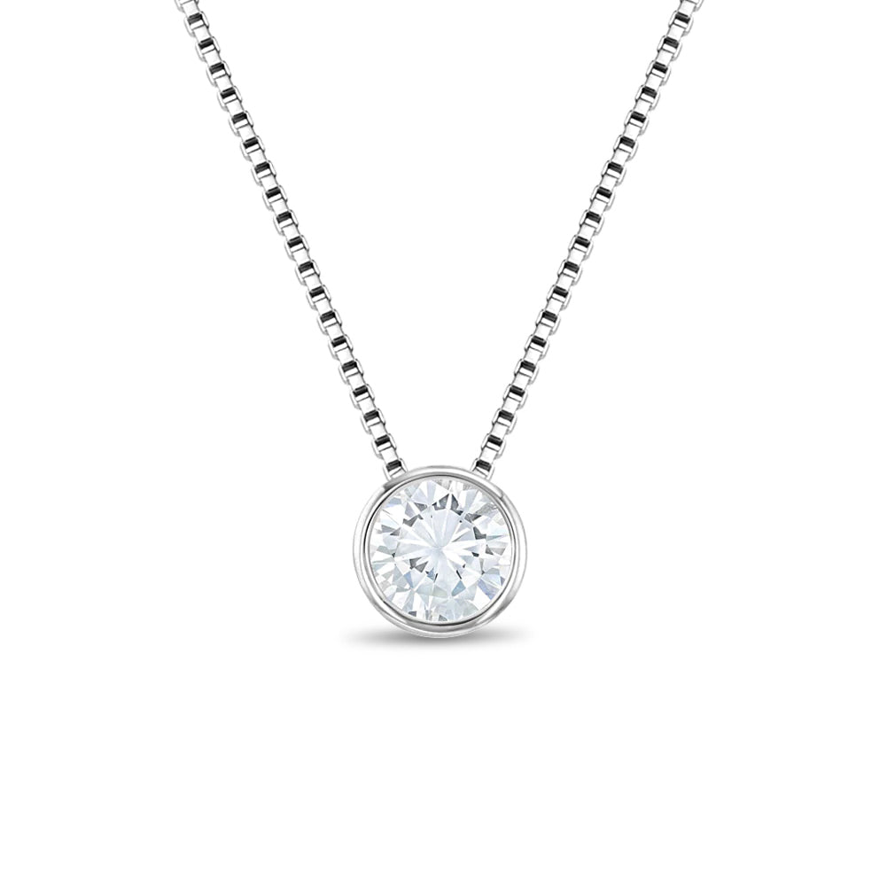 Halo Clear CZ Women's Necklace Box Chain - Sterling Silver