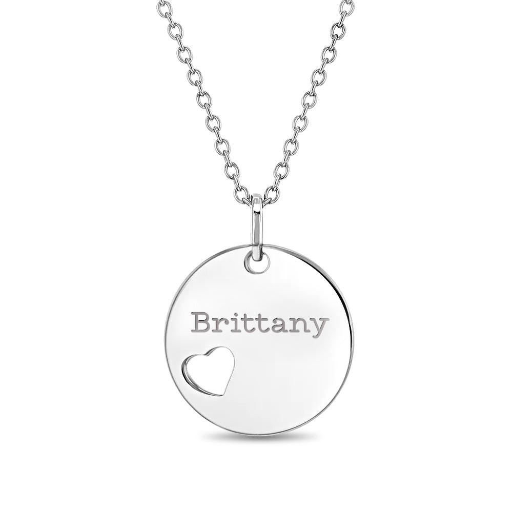 Engraved Medal Heart Cutout Women's Pendant/Necklace - Sterling Silver