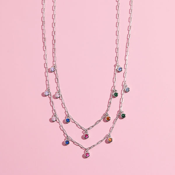 Multicolored CZ Dangle Women's Necklace