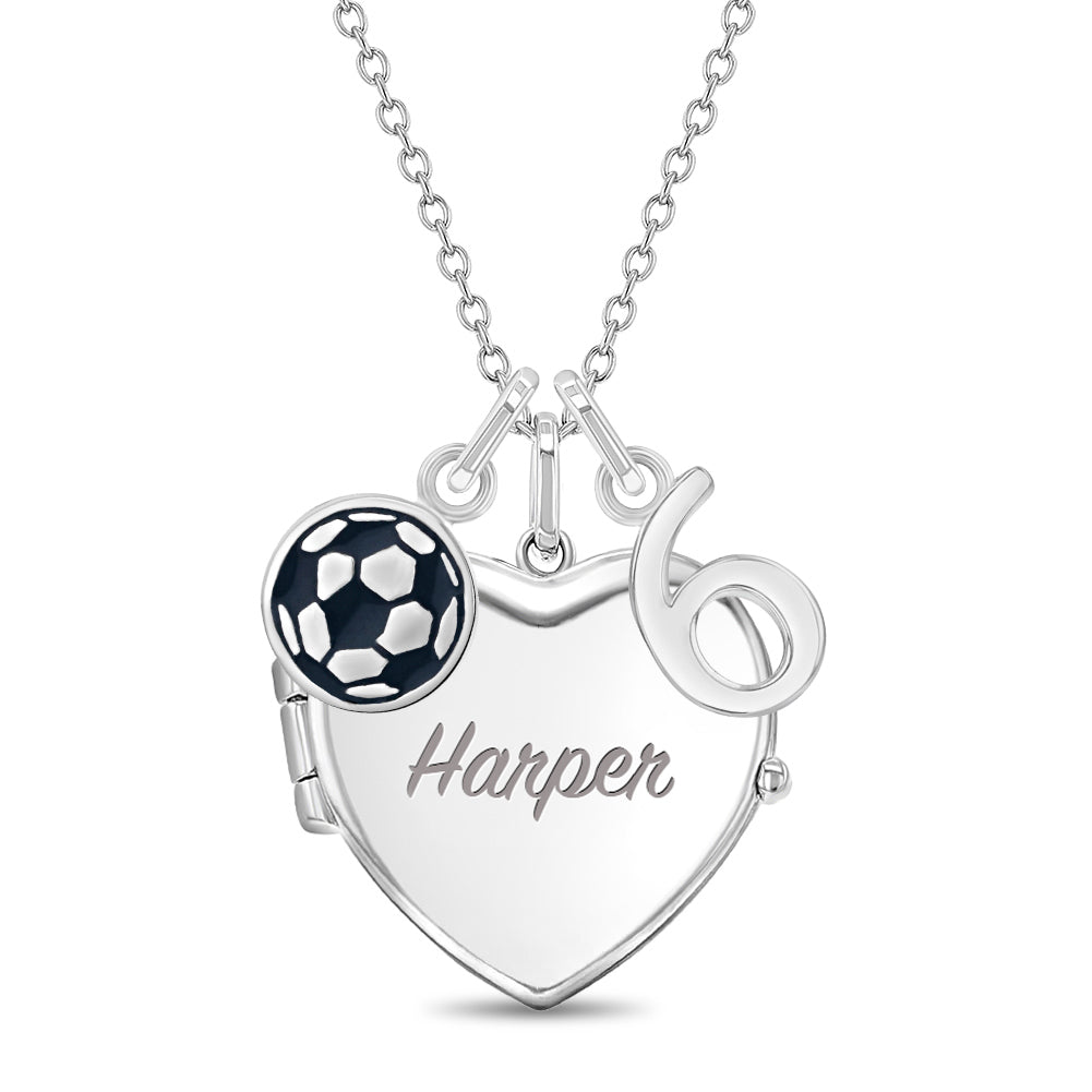Soccer Player Heart Kids / Teen Locket/Necklace With Charms - Sterling Silver