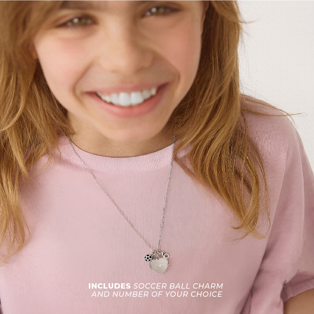 Soccer Player Heart Kids / Teen Locket/Necklace With Charms - Sterling Silver