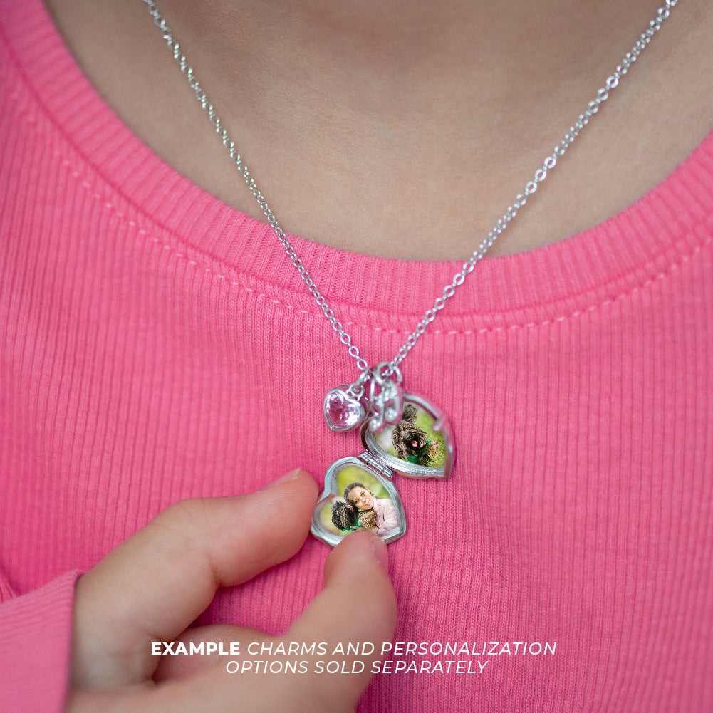 Girls Diamond Locket Necklace in sterling silver with personalized back Girls Diamond Locket Necklace in sterling silver with personalized back