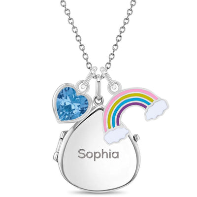 Magical Rainbow Kids Children's Girls Pear Locket/Necklace With Charms Sterling Silver