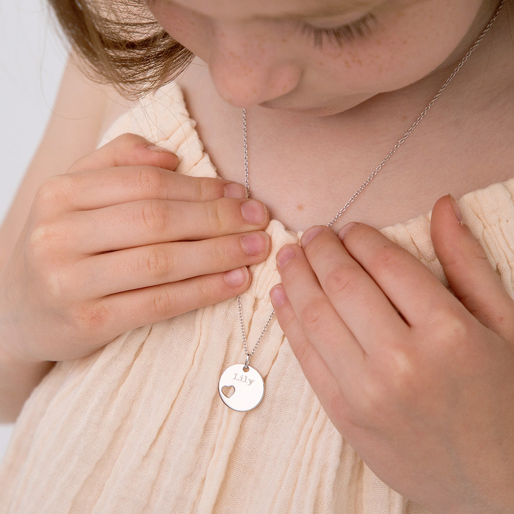 Girls' Heart Cutout Medal Sterling Silver Necklace - in Season Jewelry