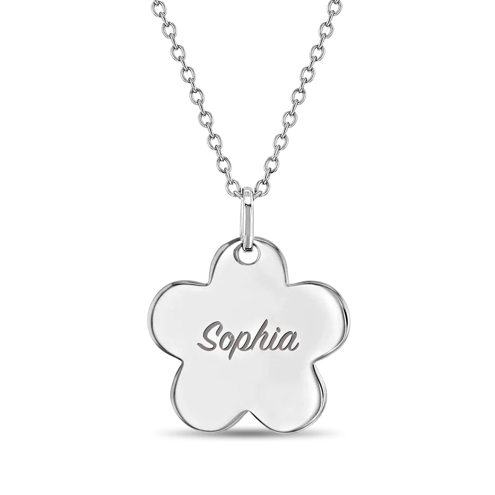 Classic Flower Silhouette 17mm Kids / Children's / Girls Pendant/Necklace Personalized / Engravable - Sterling Silver