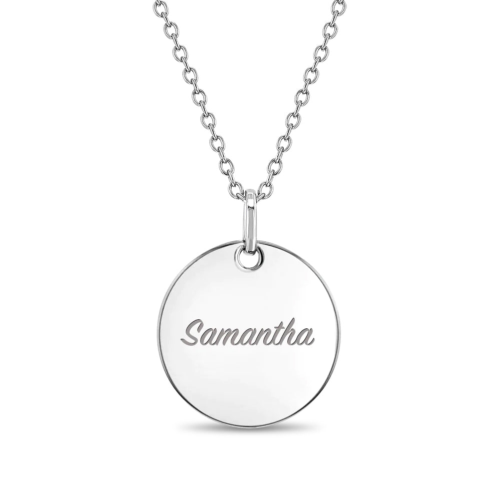 Classic Circle 16mm Kids / Children's / Girls Pendant/Necklace Personalized / Engravable - Sterling Silver