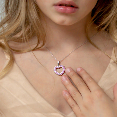 CZ Open Heart Kids / Children's / Girls Pendant/Necklace - Sterling Silver
