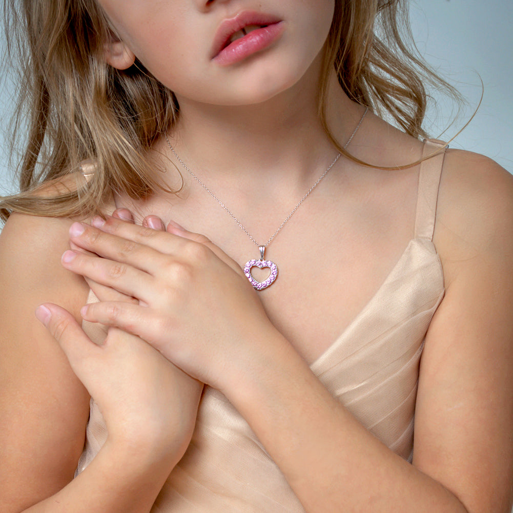 CZ Open Heart Kids / Children's / Girls Pendant/Necklace - Sterling Silver