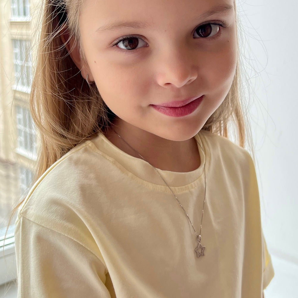 Open CZ Star Kids / Children's / Girls Pendant/Necklace - Sterling Silver