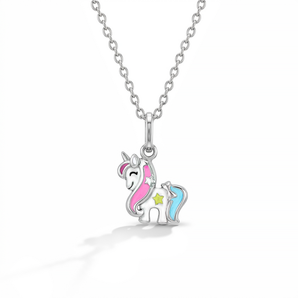 Rainbow Mane Unicorn Girls Pendant Necklace