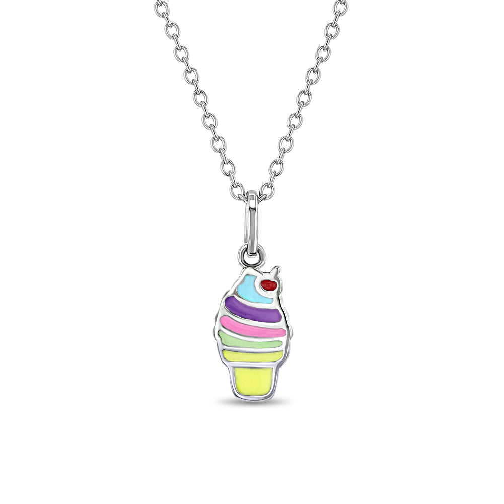 Soft Serve Ice Cream Toddler/Kids/Girls Necklace Enamel - Sterling Silver
