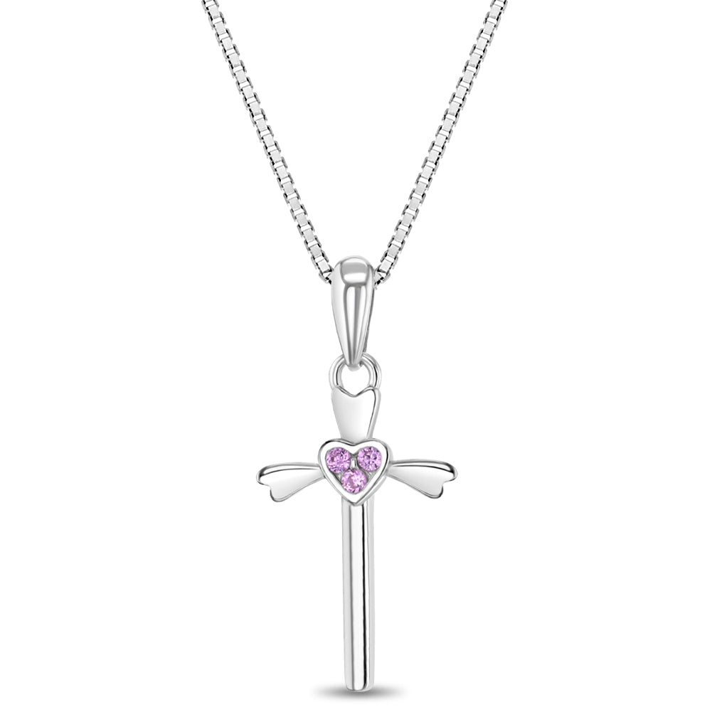 Heart Cross 18mm Kids/Children's/Girls Necklace Religious - Sterling Silver