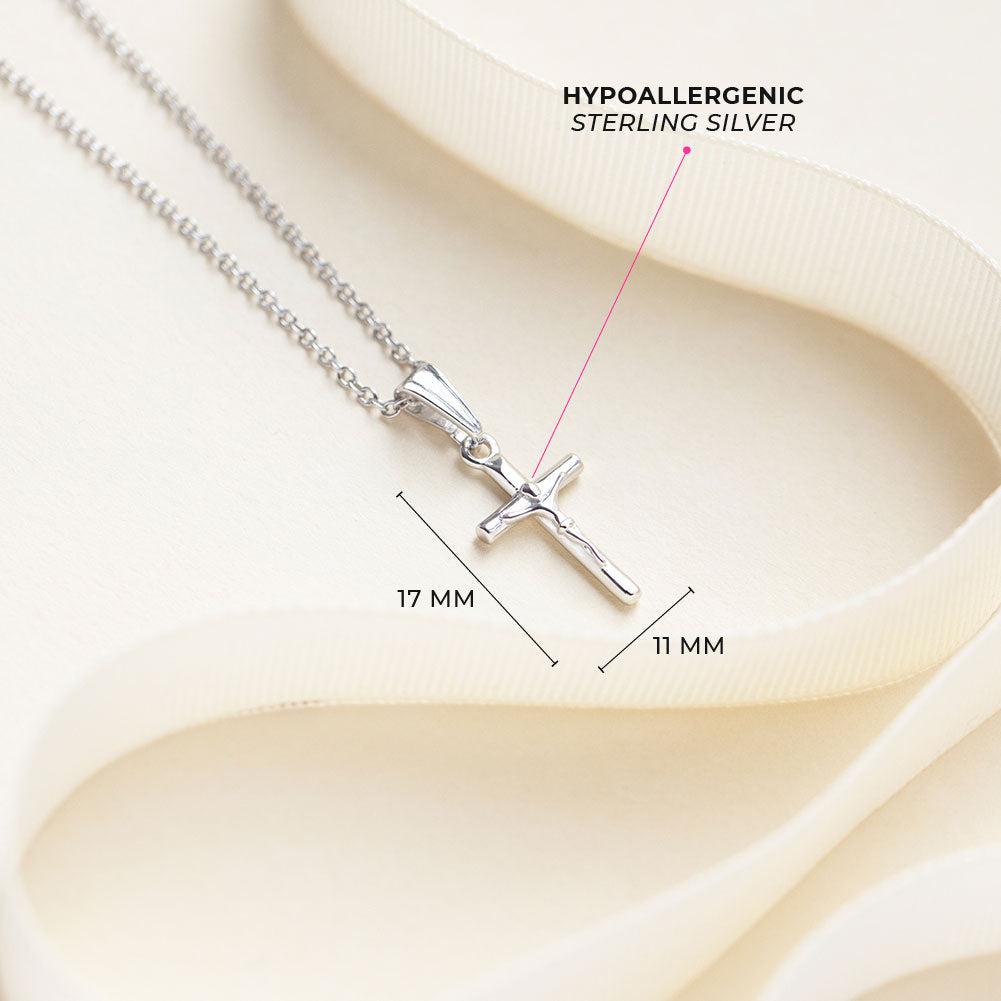 Women's Sterling Silver Cross Necklace – 16-18 Inch Rolo Chain, Allergy Free, No Stone