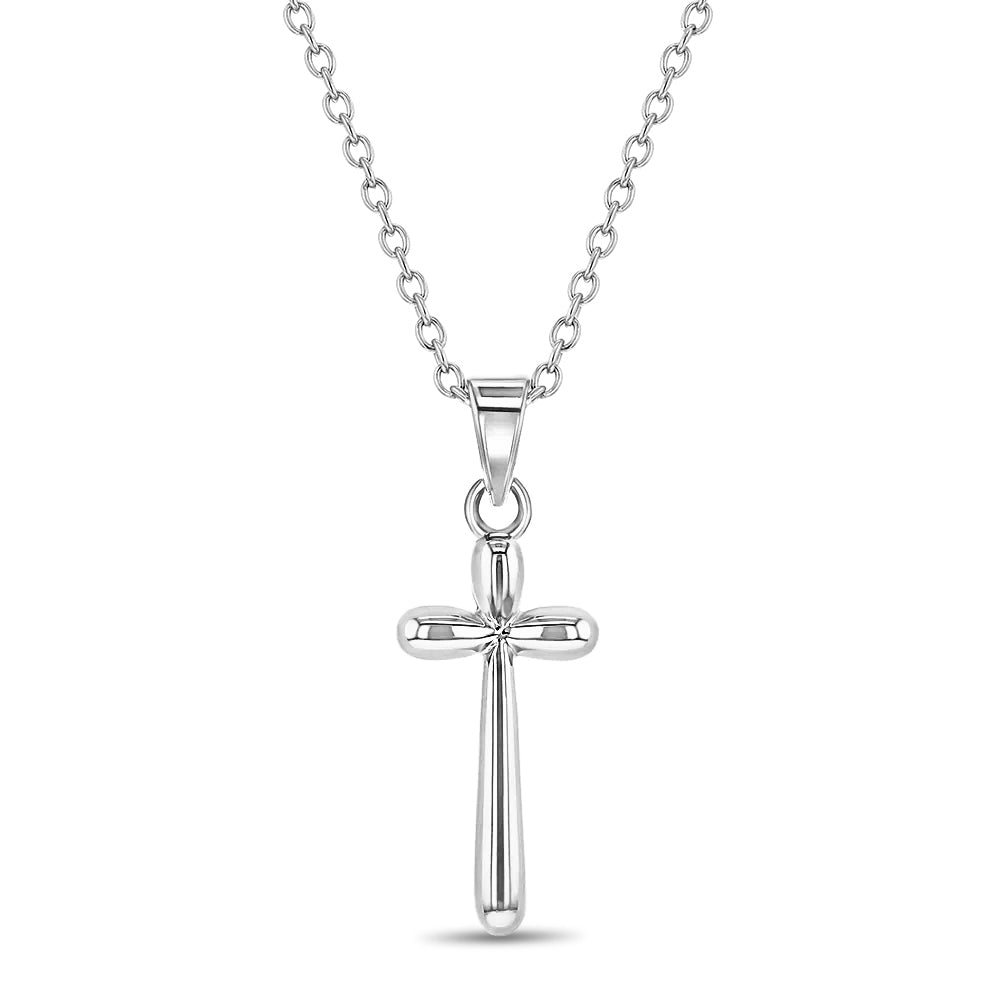 Unique Thin Cross 18mm Toddler/Kids/Girls Necklace Religious - Sterling Silver